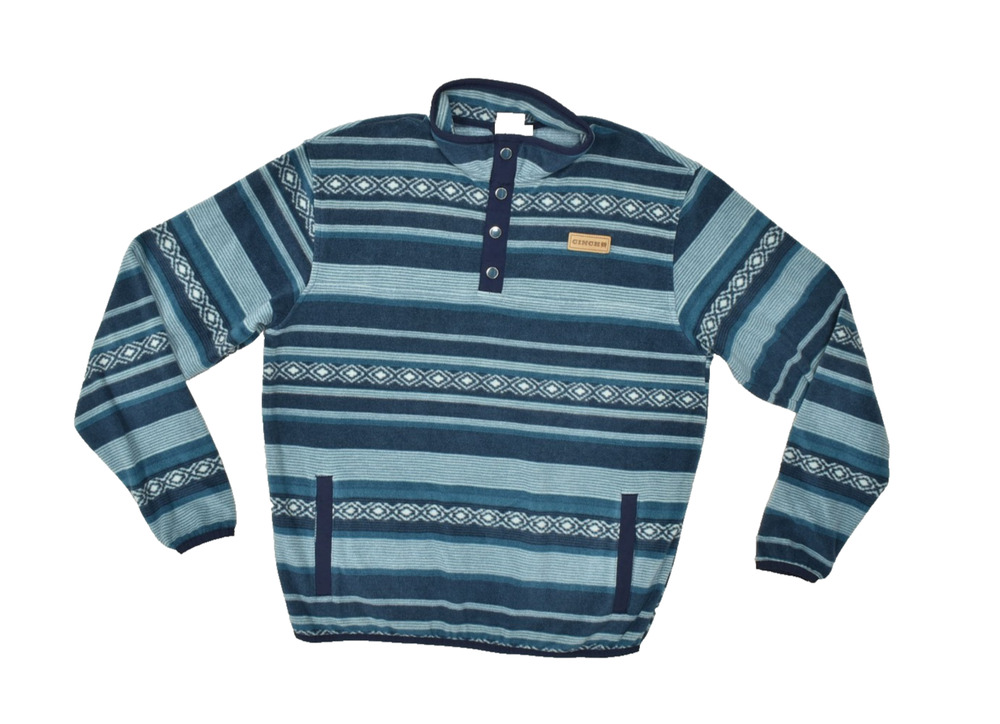 Cinch Mens XXL 16-18 Blue Striped Fleece Quarter Snap Mock Neck Pullover Sweater